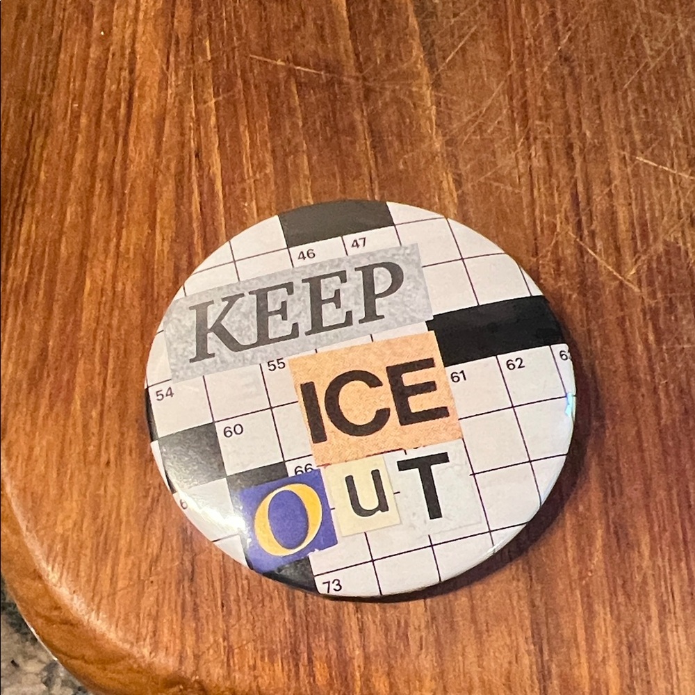 HOMEMADE POLITICAL ANTI ICE PROTEST COLLAGE BUTTON